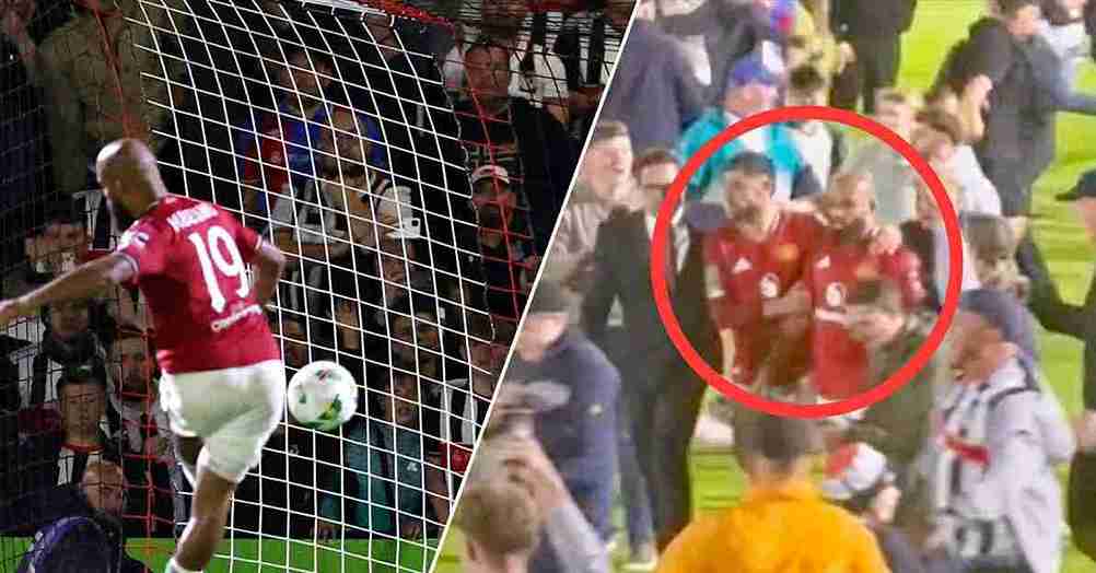 บรูโน รีบเข้าไปปกป้อง เอ็มเบอโม จากแฟนบอลคู่แข่ง หลังยิงจุดโทษพลาด คาราบาว คัพ